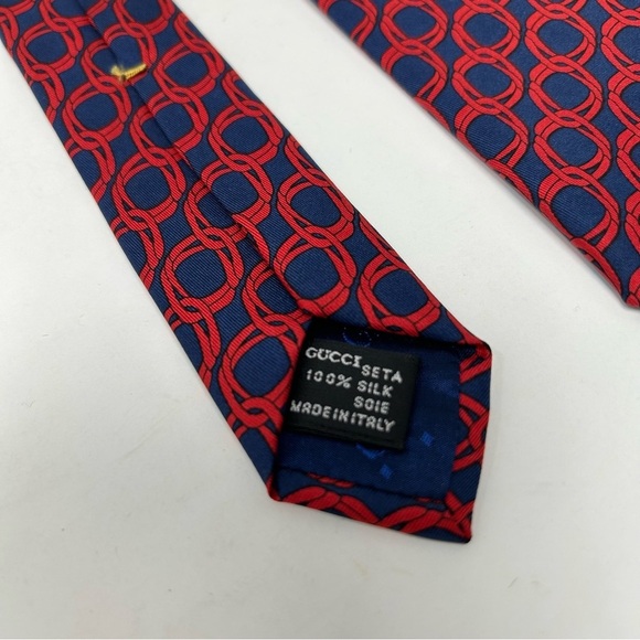 Gucci Mens Tie Silk Necktie Red Blue Authenticated - Picture 6 of 12